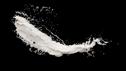 4K slow motion 3D vortex milk flow with a splashes isolated on a black background with alpha matte - Powered by Adobe