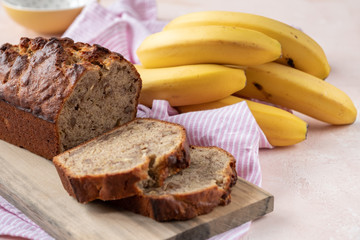 Sliced banana bread with a walnuts nuts