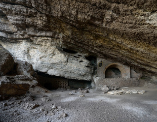 Inner space of famous natural Golitsyn Grotto, Crimea, Russia.