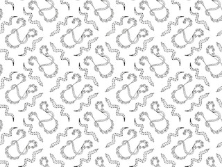 Fototapeta premium Black and white seamless pattern from the ornamental zodiac sign symbolizing Ophiuchus and snakes. For textile, wallpaper, fabric and wrapping paper. Vector.