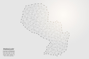 A map of Paraguay consisting of 3D triangles, lines, points, and connections. Vector illustration of the EPS 10.