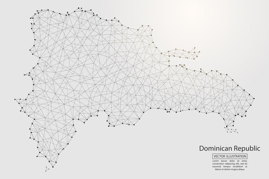 A map of Dominican Republic consisting of 3D triangles, lines, points, and connections. Vector illustration of the EPS 10.