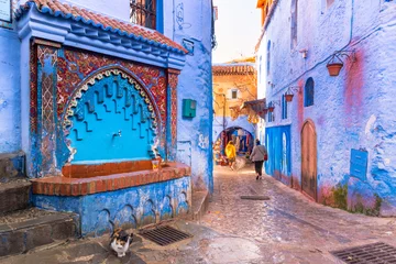 Papier Peint photo autocollant Maroc Chefchaouen, a city with blue painted houses and narrow, beautiful, blue streets, Morocco, Africa