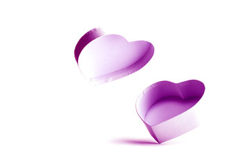Valentines day red ribbon White heart shaped purple gift box isolated on white for valentine day, birthday, mothers day. Symbol of love.