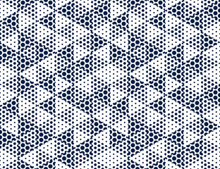 Dotted geometric 3D seamless pattern with cubes, dotty boxes blocks vector background, architecture and construction, wallpaper design.