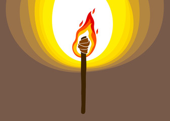 Torch illuminates the dark vector illustration, Prometheus, flames of fire, bring the light to the dark, conceptual allegory art.