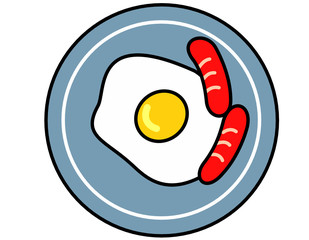 目玉焼きツヤウインナ皿(青線)