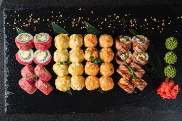 sushi on the black background