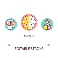 Memory concept icon. Cognitive process idea thin line illustration. Remembrance. Human intelligence. Ability of thinking. Mental health. Vector isolated outline RGB color drawing. Editable stroke
