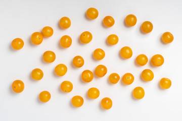 view from above orange color cherry tomatoes flay lay, simple minimalist style