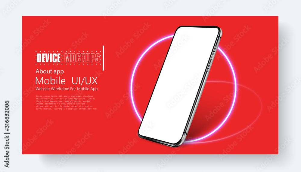 Poster realistic smartphone mockup. 3d isometric illustration cell phone. smartphone perspective view. temp