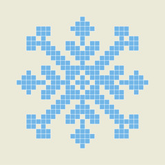 Pixel snowflake with white outline. Embroidery, slavic sign design. Isolated vector illustration.