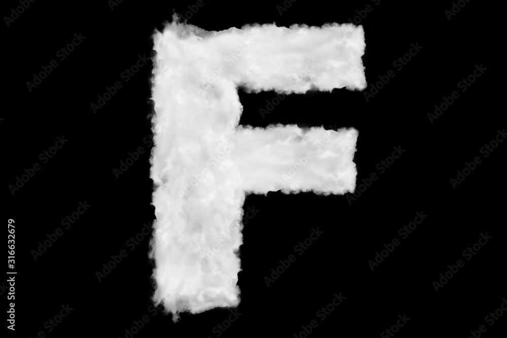 Wall mural letter f font shape element made of clouds on black background ready for mask or blending modes
