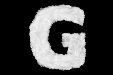 Letter G font shape element made of clouds on black background ready for mask or blending modes