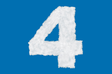 Number 4 font shape element made of clouds on blue background over sky