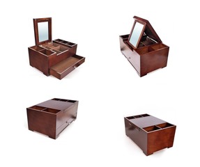 Large wooden jewelry storage box isolated on white background