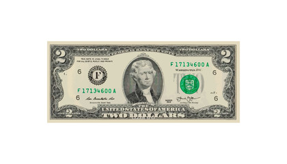 2 Dollars money realistic paper banknotes of USA - vector business art illustration - obrazy, fototapety, plakaty