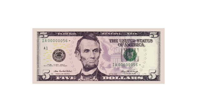 5 Dollars money realistic paper banknotes of USA - vector business art illustration