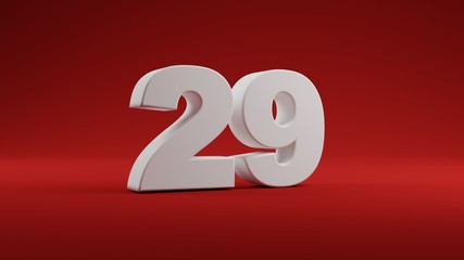 Number 29 in white on Red background, 3D illustration