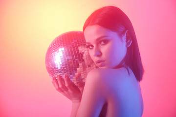 Naklejka premium Girl with disco ball