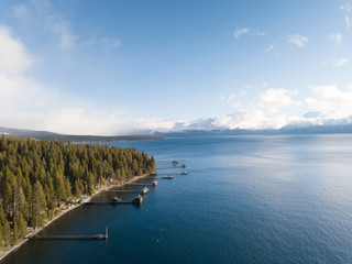 Aerial Drone shot of Lake Tahoe at Sunrise