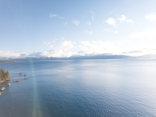 Aerial Drone shot of Lake Tahoe at Sunrise