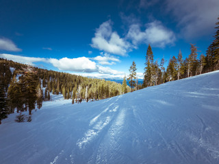 Fototapeta na wymiar Ski Slopes at Homewood Resort in Lake Tahoe