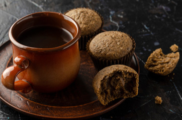 Chaga muffins with chaga coffee - Superfood Trend on white background
