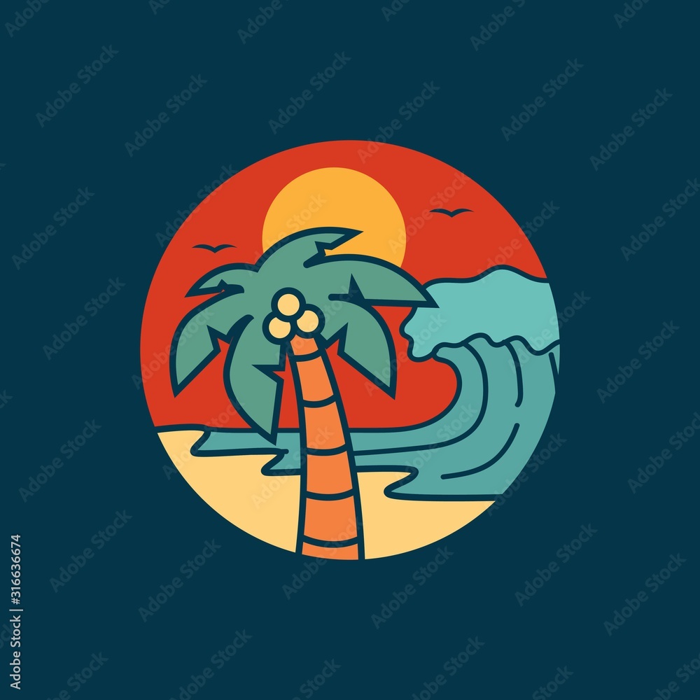 Wall mural simple logo badge beach design, for t-shirt prints, patches, emblems, posters, badges and labels and