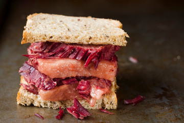 rustic american reuben corned beef sandwich