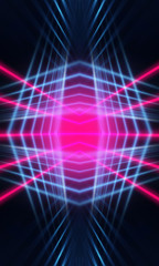 Fototapeta premium Dark neon background with lines and rays. Blue and pink neon. Abstract futuristic background. Night scene with neon, light reflection.