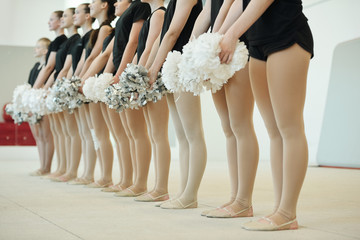 Row of school team of cheerleaders