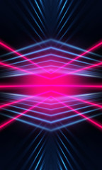 Dark neon background with lines and rays. Blue and pink neon. Abstract futuristic background. Night scene with neon, light reflection.