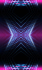 Dark neon background with lines and rays. Blue and pink neon. Abstract futuristic background. Night scene with neon, light reflection.