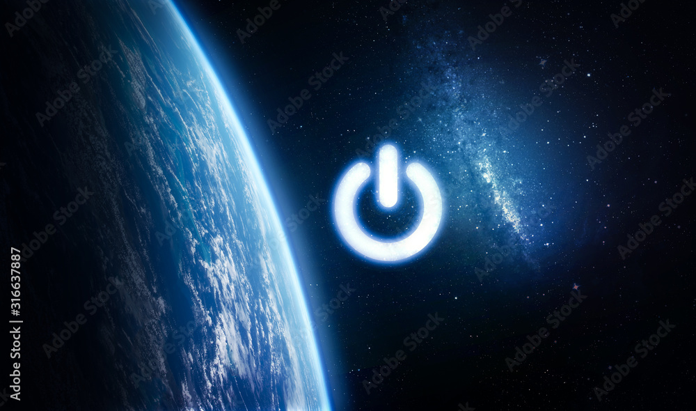 Aufkleber planet earth and power button. earth hour event. ecology. elements of this image furnished by nasa