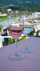 Two glasses of wine. Romantic travel