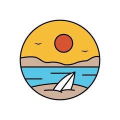 simple logo badge beach design, for t-shirt prints, patches, emblems, posters, badges and labels and other uses