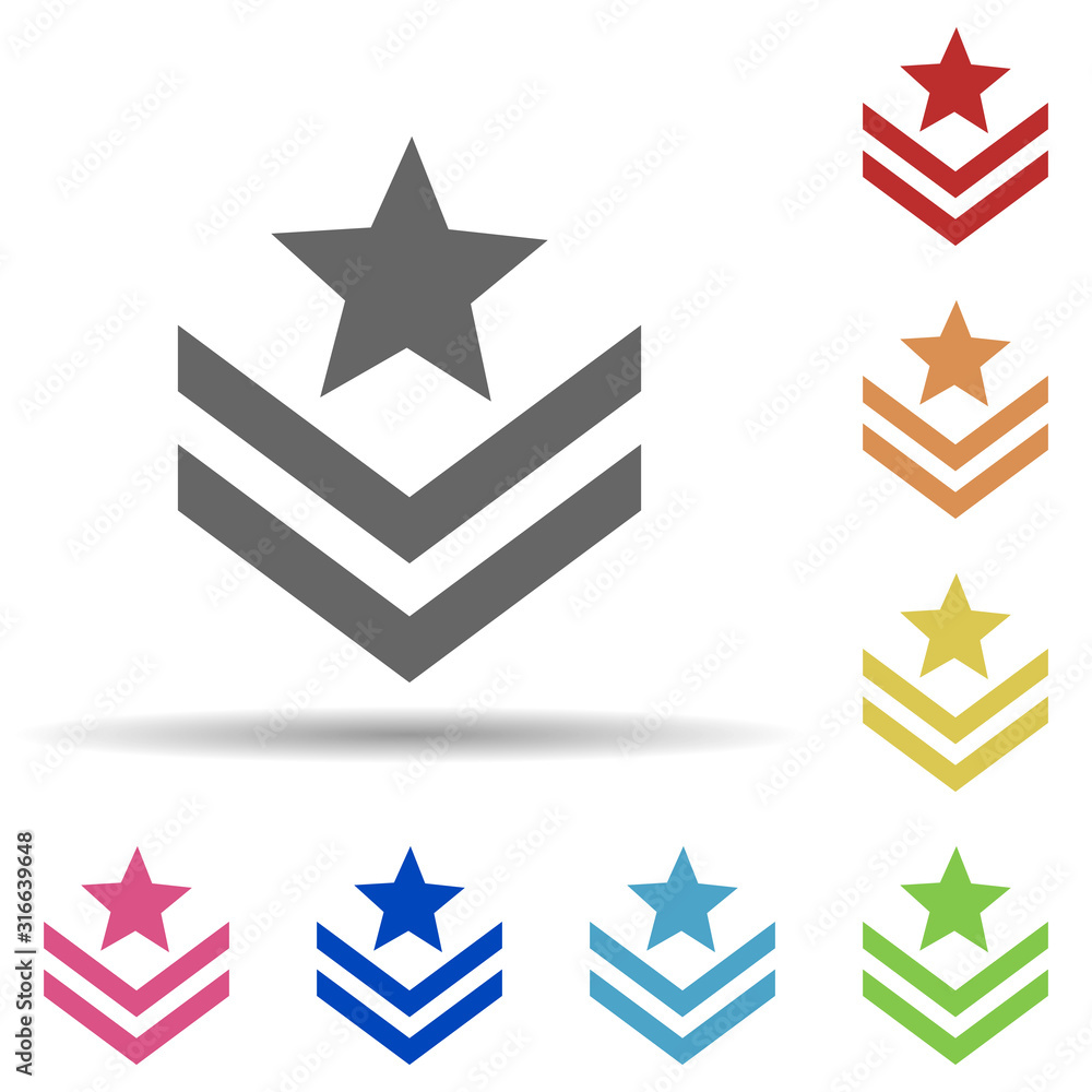 Poster rank on the sleeve in multi color style icon. simple glyph, flat vector of army icons for ui and ux,