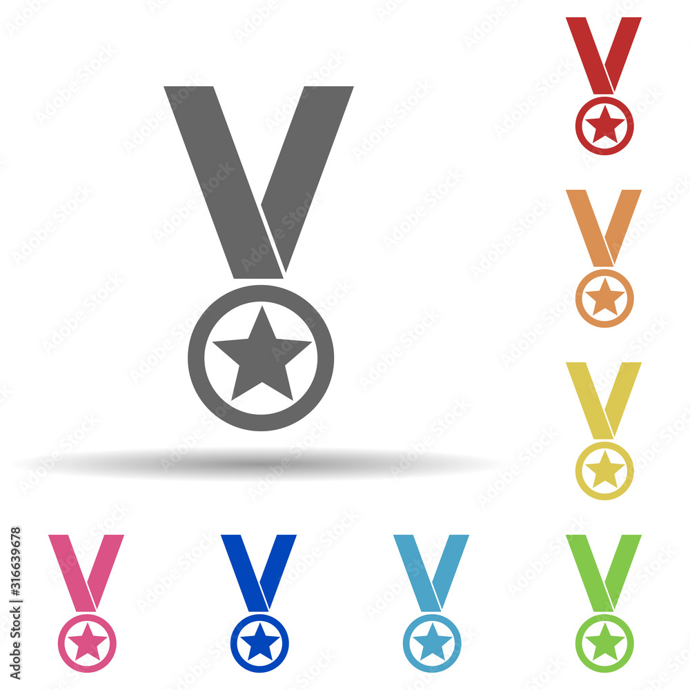 Poster star medal in multi color style icon. simple glyph, flat vector of army icons for ui and ux, website