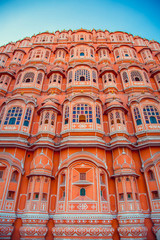 Hawa Mahal - Palace of the Winds in Jaipur, Rajasthan, India. It was designed by Lal Chand Ustad in the form of the crown of Krishna, the Hindu god.