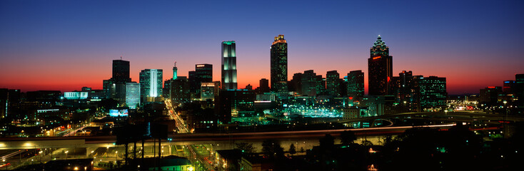 This is the skyline after the 1996 Olympics. It is the view at dusk.