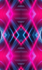 Dark neon background with lines and rays. Blue and pink neon. Abstract futuristic background. Night scene with neon, light reflection.