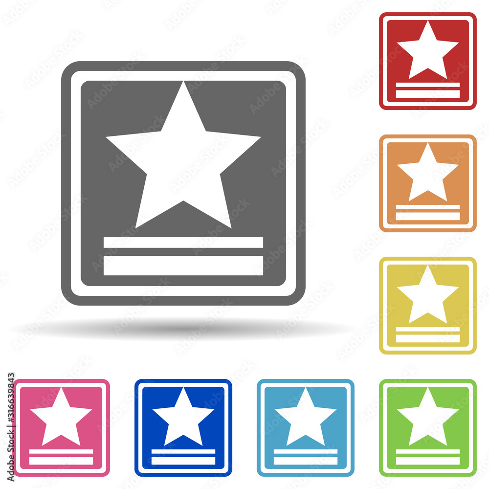 Poster star in a square in multi color style icon. simple glyph, flat vector of army icons for ui and ux, w