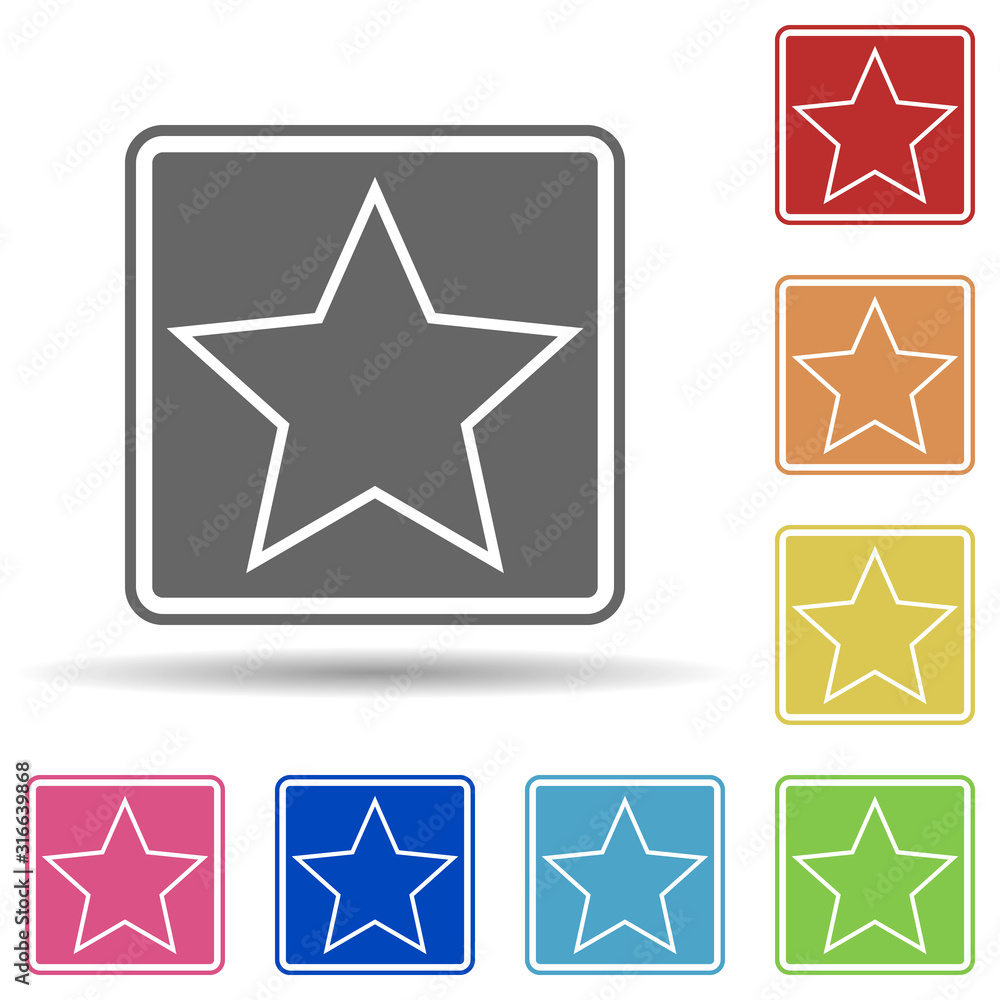 Poster star in a square in multi color style icon. simple glyph, flat vector of army icons for ui and ux, w