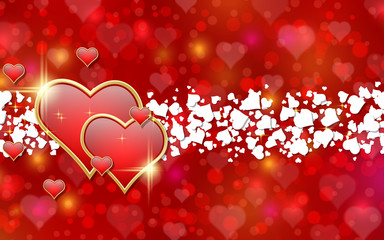 Valentine's Day red blurred vector background with hearts