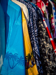 Colorful Hawaiian shirts on display