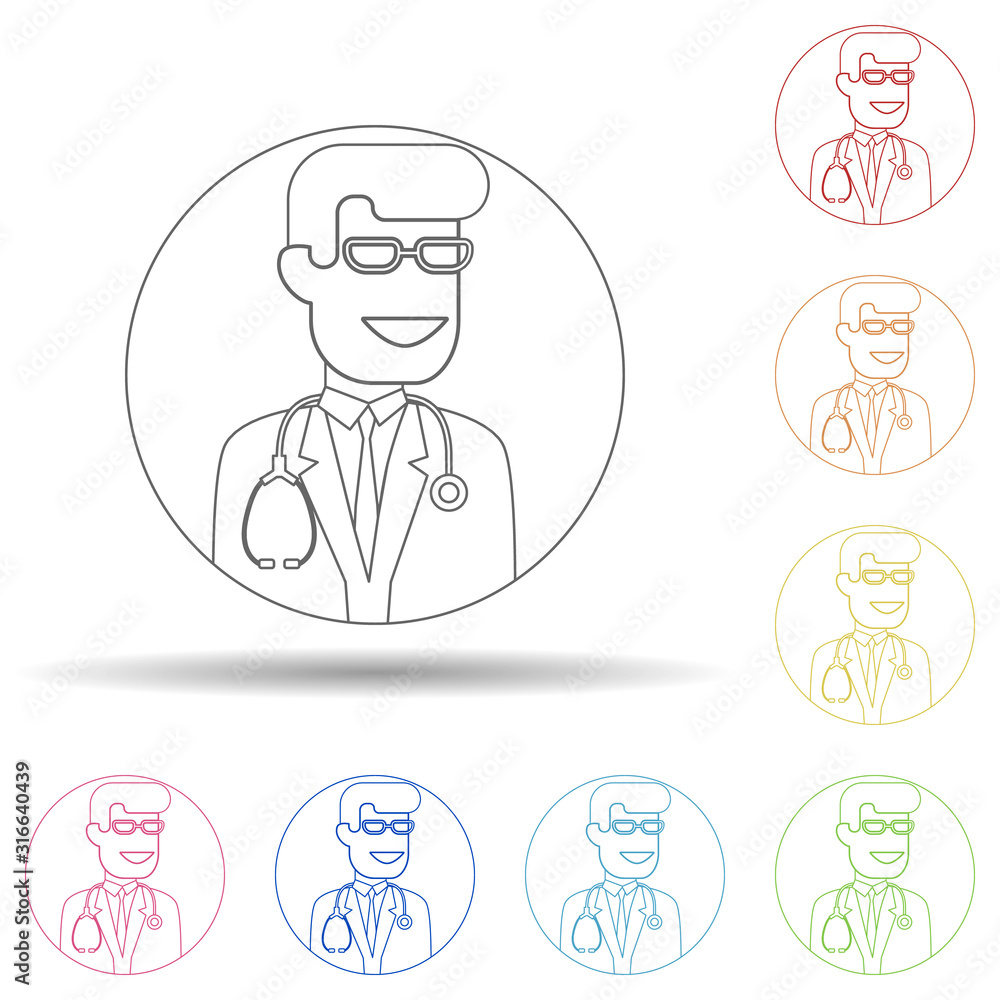 Poster avatar of doctor in multi color style icon. simple thin line, outline vector of avatar icons for ui 
