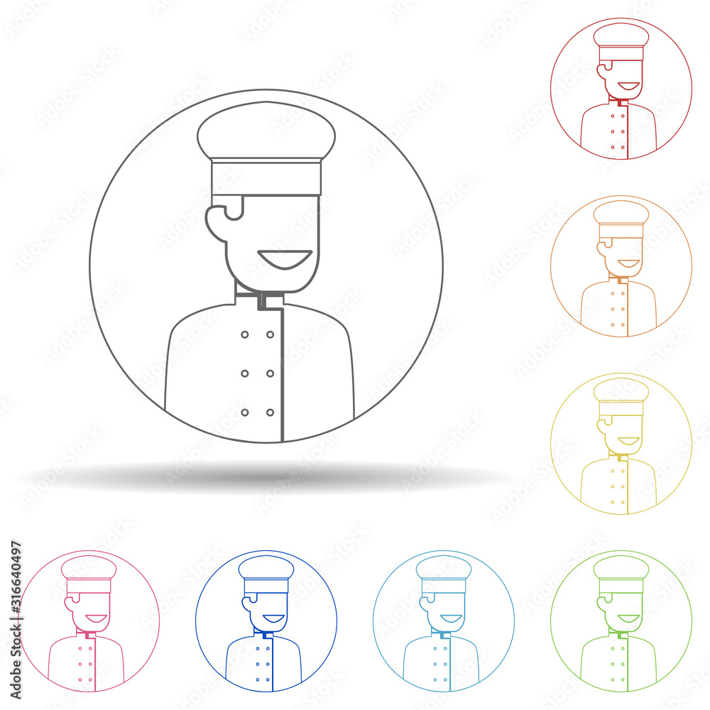 Poster avatar of cook in multi color style icon. simple thin line, outline vector of avatar icons for ui an