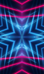 Obraz premium Dark neon background with lines and rays. Blue and pink neon. Abstract futuristic background. Night scene with neon, light reflection.