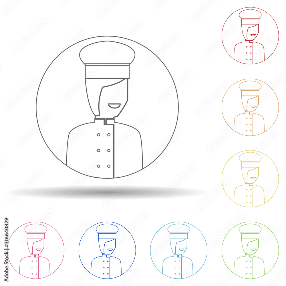 Poster avatar of woman cook in multi color style icon. simple thin line, outline vector of avatar icons for